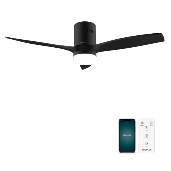 Cecotec EnergySilence Aero 5600 Aqua BlackandBlack Connected Ventilador de Techo con 3 Aspas y Luz LED Integrada - 40W - Diametro de 52" - Wi-Fi - IP44 - Temporizador - Modo Invierno - Color Negro