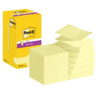 Post-It Super Sticky Pack de 12 Blocs de 90 Notas Adhesivas Reposicionables Zig-Zag 76x76mm - Forma Cuadrada - Color Amarillo Claro