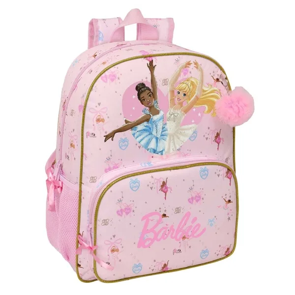 Safta Barbie Ballet Mochila - Adaptable a Carro - Bolsillo Frontal - Portabotellas - Cremallera con Doble Tirador - Asa de Mano - Hombreras y Espalda Acolchada - 33x42x14cm - Color Rosa