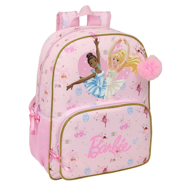 Safta Barbie Ballet Mochila - Adaptable a Carro - Bolsillo Frontal - Portabotellas - Cremallera con Doble Tirador - Asa de Mano - Hombreras y Espalda Acolchada - 33x42x14cm - Color Rosa
