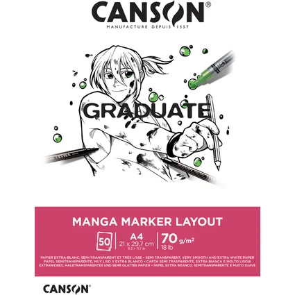 Canson Graduate Manga Layout Bloc Encolado de 20 Hojas A4 - 70g - Extraliso - Color Blanco