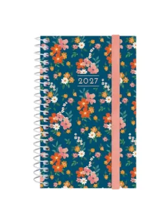 Finocam Trendy Design Collection Flora Agenda - Anual 2027 - Semana Vista Horizontal - Formato E3 - 79x127mm - Espiral - Tapa de Polipropileno - Esquinas Microperforadas - Papel de 80g/m2 -