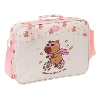 Safta Capibara Maletin con Cremallera - Bandolera Ajustable - Asa Forrada - Doble Tirador - Fondo Semirigido - 38x28x6cm - Color Rosa Pastel