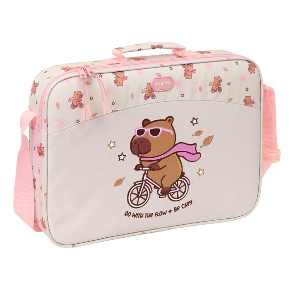 Safta Capibara Maletin con Cremallera - Bandolera Ajustable - Asa Forrada - Doble Tirador - Fondo Semirigido - 38x28x6cm - Color Rosa Pastel