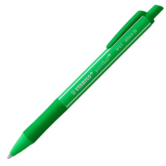 Stabilo Pointball Colorful Boligrafo Retractil - Trazo 0.5mm - Hecho con 87% Bioplastico - Grip Antideslizante - Recargable - Color Verde · Pack de 10 uds.