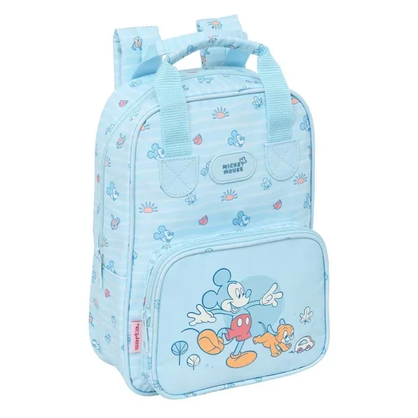 Safta Mickey Mouse Baby Mochila Infantil - Bolsillo Frontal - Tarjeta ID - Hombreras Acolchadas - Asa Forrada - 4.5L - 200x80x280mm - Color Azul Claro