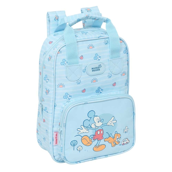 Safta Mickey Mouse Baby Mochila Infantil - Bolsillo Frontal - Tarjeta ID - Hombreras Acolchadas - Asa Forrada - 4.5L - 200x80x280mm - Color Azul Claro