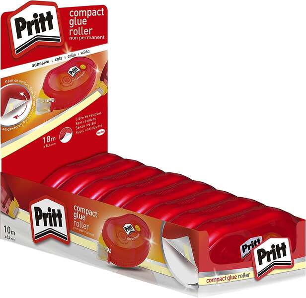 Pritt Compact Roller Adhesivo Removible 8.4mm x 10m - Aplicacion Limpia - Preciso y Reciclable · Pack de 8 uds.