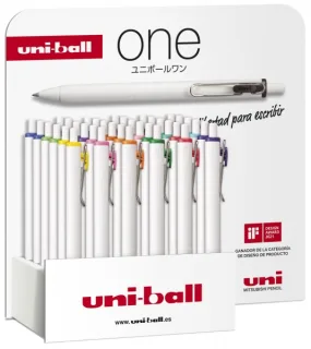 Uni-ball ONE UMN-S-07 Expositor de 36 Boligrafos de Tinta - Punta de Bola 0.7mm - Escritura Ultra Fluida - Agarre Suave y Comodo - Color Surtido · Pack de 36 uds.