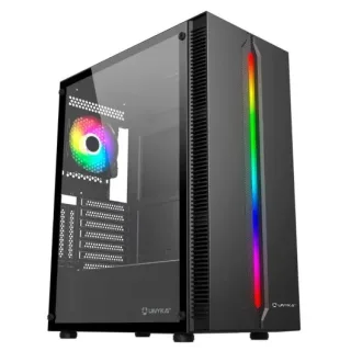 Unykach Armor Lumina Black Caja ATX, Micro ATX, Mini ITX - Lateral de Vidrio Templado - Iluminacion ARGB - 3.5" y 2.5" - USB-A 2.0, 3.0 y Audio - 1 Ventiladores 120mm ARGB Instalado - Soport
