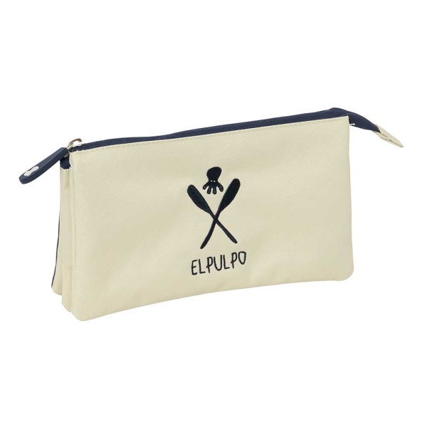 Safta el Pulpo Portatodo - 3 Compartimentos con Cremallera - Bolsillo Interior Central - 22x12x3cm - Color Beige