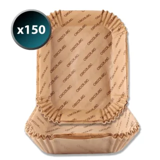Cecotec Cecofry BigBucket Pack de 150 Papeles para Freidora de Aire de 9 a 11L - Rectangular - Resiste hasta 230°C - Listo para Usar - Facilita Limpieza de Cubeta - 31x27x6.5cm - Color Marro