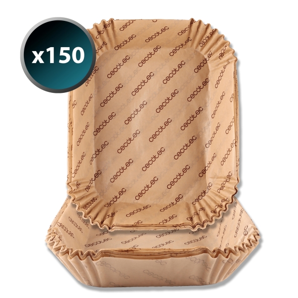 Cecotec Cecofry BigBucket Pack de 150 Papeles para Freidora de Aire de 9 a 11L - Rectangular - Resiste hasta 230°C - Listo para Usar - Facilita Limpieza de Cubeta - 31x27x6.5cm - Color Marro