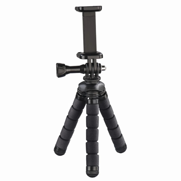 Hama Flex Tripode para Smartphone y Camara Deportiva - Plegable - Altura Ajustable hasta 14cm - Peso Max 4kg - Aluminio - Color Negro