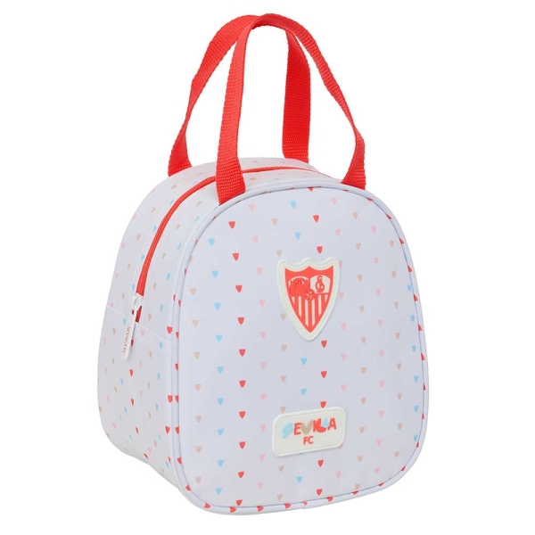 Safta Sevilla FC Bolsa Preescolar Isotermica - Asa de Mano - Cremallera - 19x22x14cm - Color Blanco y Rojo