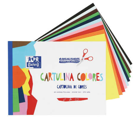 Oxford Bloc Encolado de 10 Cartulinas de Colores Formato A4+ 170gr - Colores Surtidos