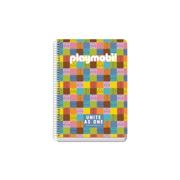 Dohe Playmobil Unite As One Cuaderno Espiral A5 80 Hojas Cuadricula 4mm con Margen - Tapa Rigida Impresa a todo Color - Guardas Impresas