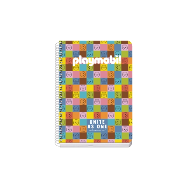 Dohe Playmobil Unite As One Cuaderno Espiral A5 80 Hojas Cuadricula 4mm con Margen - Tapa Rigida Impresa a todo Color - Guardas Impresas