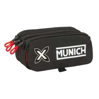 Safta Munich Vulcan Portatodo - 3 Compartimentos con Cremalleras - Bolsillo Frontal - Cinta Adaptable - 1.72L - 215x80x100mm - Color Negro