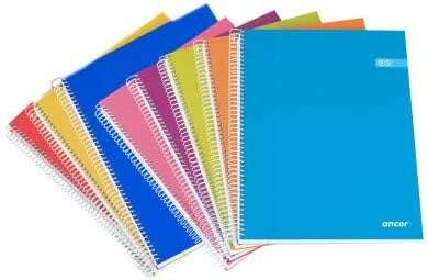 Ancor Classic Stripes Cuaderno Espiral Tamaño Folio Cuadriculado 4x4mm - 80 Hojas 90gr - Tapa de Carton Plastificado - Colores Surtidos · Pack de 8 uds.