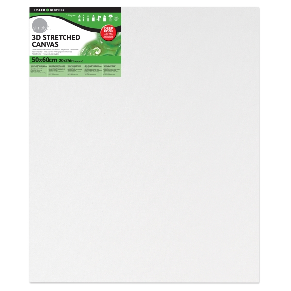 Daler Rowney Simply Bastidor Entelado 3D - 50x60cm - Imprimacion Triple - Grano Medio - 100% Algodon sin Acido - 250g - Color Blanco