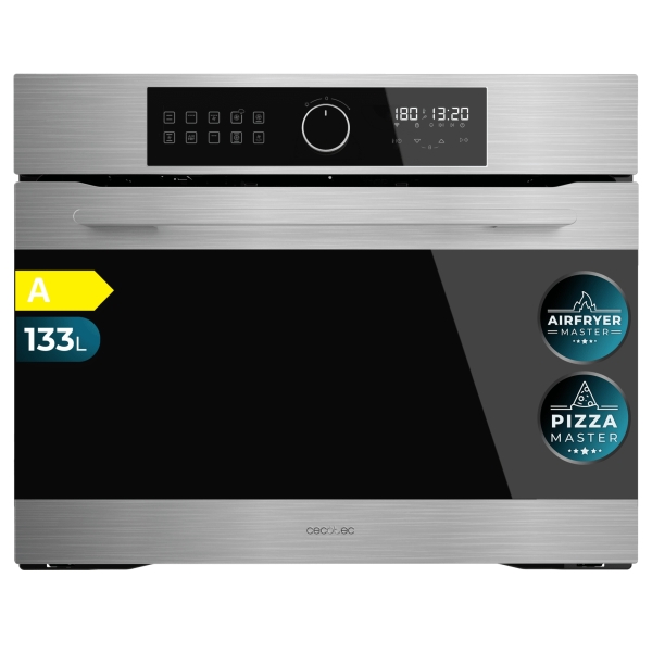 Cecotec Bolero Hexa AF319000 Inox A Horno Integrable - Capacidad 133L - Temperatura Regulable - Piedra para Pizzas de 35cm - Guias Telescopicas - Pantalla Tactil - 11 Funciones - Color Negro