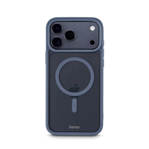 Hama Frame Protect Funda para iPhone 17 Pro Max - Antideslizante - Magnetico - Policarbonato y Poliuretano Termoplastico - Bordes Elevados - Color Azul y Transparente