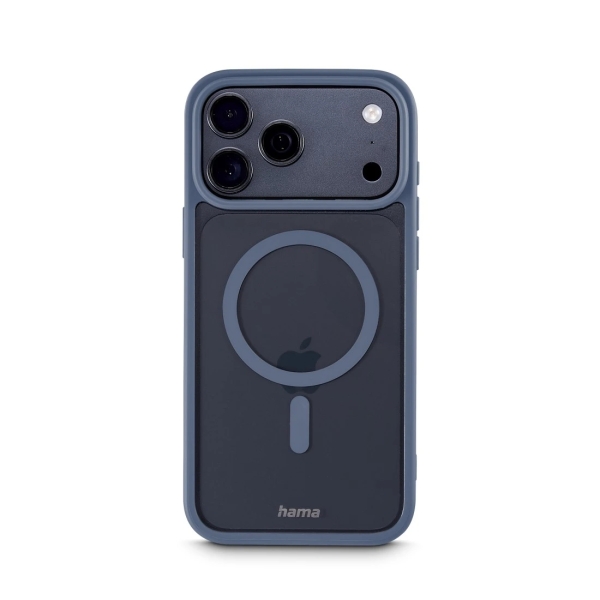 Hama Frame Protect Funda para iPhone 17 Pro Max - Antideslizante - Magnetico - Policarbonato y Poliuretano Termoplastico - Bordes Elevados - Color Azul y Transparente