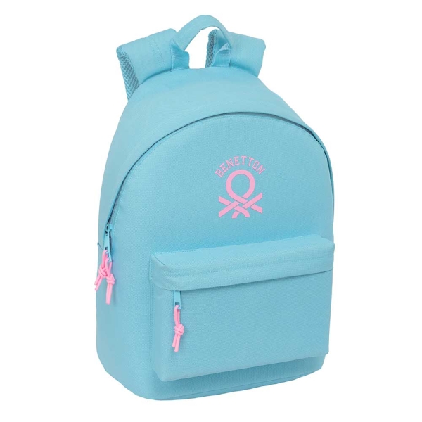 Safta Benetton Basics Celeste Mochila para Portatil hasta 14.1" - Bolsillo para Tablet - Tirador Doble - Hombreras Ergonomicas - Espalda Transpirable - 310x160x410mm - Color Azul Claro