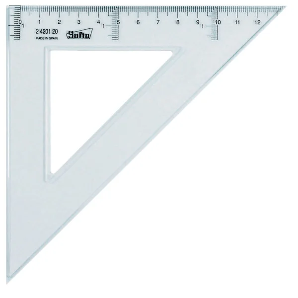 Safta Cristal Escuadra de 20cm - Plastico Transparente - Graduacion Impresa - Biselada - Color Transparente