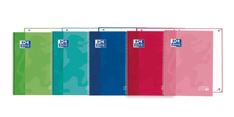 Oxford School Classic Europeanbook 1 A4+ - Tapa Extradura Resistente - 80 Hojas de Alta Calidad - Colores Surtidos · Pack de 5 uds.