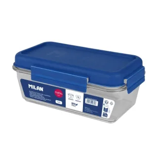 Milan Nata 624 Fiambrera de Tritan Hermetica Rectangular de 1.2L - Libre de BPA - Tapa Hermetica - Apto para Microondas, Lavavajillas y Congelador - Medidas 23x12,5x9,2cm - Transparente con
