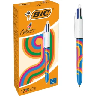 Bic 4 Colours Decors Lines Boligrafo de Bola Retractil - Punta Media de 1.0mm - Tinta con Base de Aceite - 4 Colores · Pack de 12 uds.