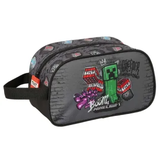 Safta Minecraft Graffiti Neceser - Adaptable a Carro - Asa de Mano Lateral - 26x15x12cm - Color Gris