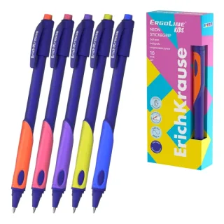 ErichKrause ErgoLine Kids Boligrafo Retractil - Ergonomico para Zurdos - Tinta Azul - Trazo 0.25mm - Colores Surtidos · Pack de 10 uds.