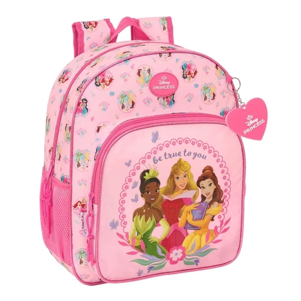 Safta Princesas Disney Mochila - Adaptable a Carro - Bolsillos Laterales - Doble Tirador - Hombreras Acolchadas - Bolsillo Frontal - Asa Superior - 15L - 320x120x380mm - Color Rosa