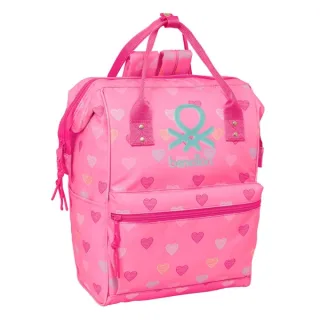 Safta Benetton Heart Mochila para Portatil hasta 13" - Interior Acolchado - Bolsillo con Cremallera - Asas Superiores - Hombreras Ergonomicas - Doble Tirador - 270x190x400mm - Color Rosa