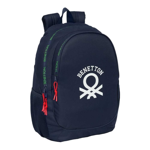 Safta Benetton Together Mochila Adaptable a Carro - Bolsillos Laterales - Dos Compartimentos - Tirador Doble - Hombreras Acolchadas - Asa Superior - 23L - 320x160x440mm - Color Azul Marino