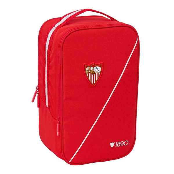 Safta Sevilla FC Zapatillero Doble - Bolsillo Interior de Velcro - Compartimento Trasero con Cremallera - Asa de Mano - 21x36x16cm - Color Rojo