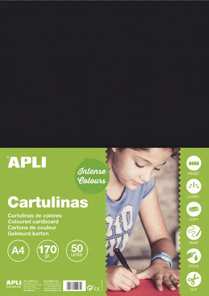 Apli Pack de 50 Cartulinas A4 170g - Color Negro