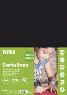 Apli Pack de 50 Cartulinas A4 170g - Color Negro