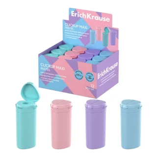 ErichKrause ClickUp Maxi Pastel Expositor con 12 Sacapuntas con Contenedor - Plastico - Cuchilla Niquelada de Acero al Carbono - Orificio de 8mm - Colores Surtidos