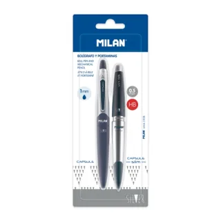 Milan Capsule Silver Pack de 1 Boligrafo Azul + 1 Portaminas 0.5mm - Color Azul Marino
