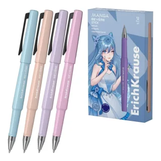 ErichKrause Severe Stick Manga Boligrafo con Capuchon - Modelos Surtidos - Trazo 0.28mm - Tinta de Secado Rapido - Color Azul · Pack de 12 uds.