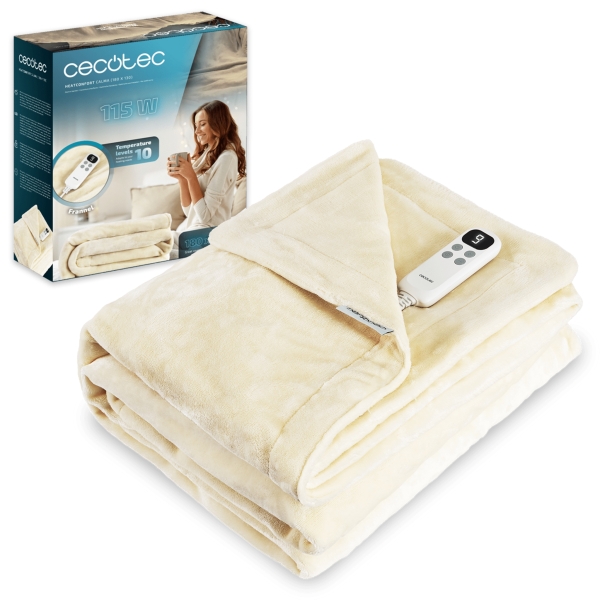 Cecotec HeatConfort Calma Manta Electrica - 115W - Apagado Automatico - 10 Niveles de Calor - Control LCD Extraible - Lavable a Maquina - Seguridad contra Sobrecalentamiento - 180x130cm - Co