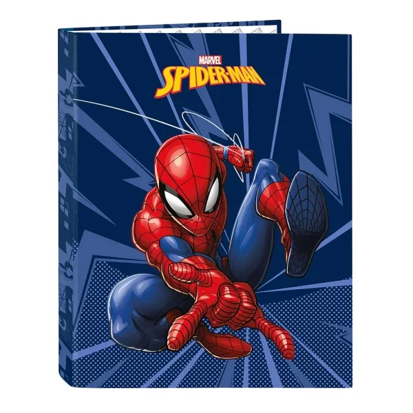 Safta Spider-Man Carpeta con 4 Anillas 25mm - Tapas Duras Forradas - Formato Folio - 265x40x330mm - Color Azul Marino