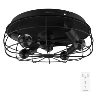 Cecotec EnergySilence LampAero 600 Iron Design Ventilador de Techo con 5 Aspas y Luz - 20W - Tulipa Metalica - Lampara con 3 Tonos - Temporizador - 3 Velocidades - Modo Invierno - Color Negr