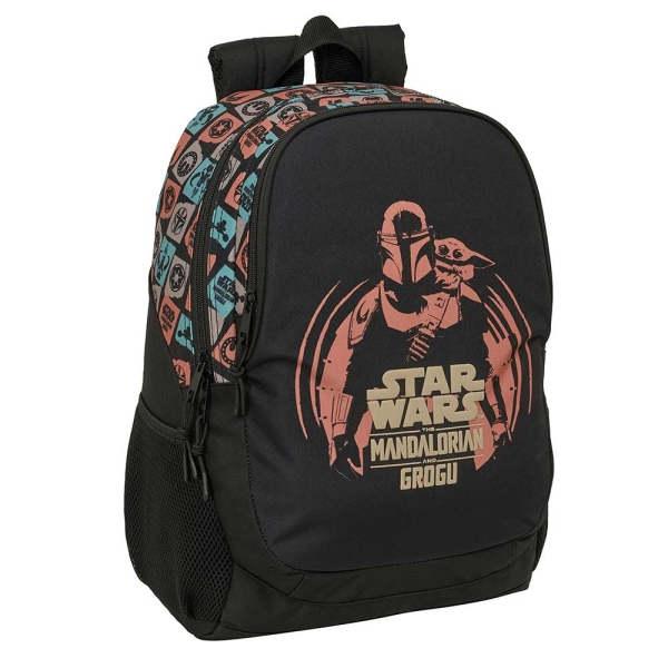 Safta Mandalorian and Grogu Mochila - 23L - Adaptable a Carro - Espalda Acolchada - Portabotellas - Cremallera con Doble Tirador - Asa de Mano - Hombreras Ergonomicas - 32x44x16cm - Color Negro