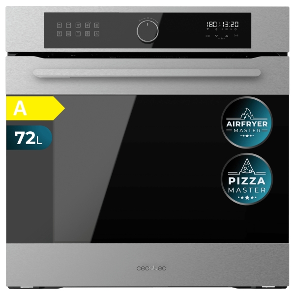 Cecotec Bolero Hexa AF316000 Inox A Horno Integrable - Capacidad 72L - Temperatura Regulable - Piedra para Pizzas de 35cm - Guias Telescopicas - Pantalla Tactil - 11 Funciones - Color Negro
