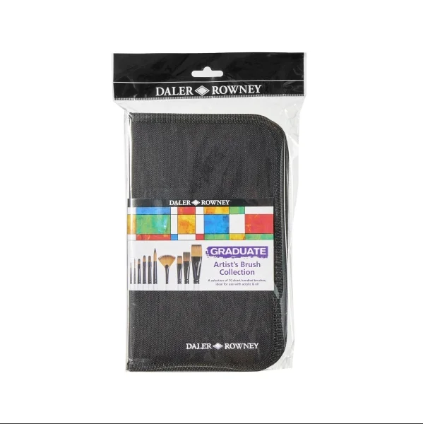 Daler Rowney Graduate Pack de 10 Pinceles Multitecnica - Pelo Sintetico - Mango Corto - Estuche con Cremallera